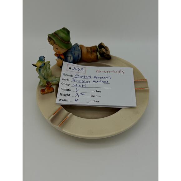 Vtg Goebel Hummel "Boy With Bird" W Germany Porcelain Hand painted Ashtray Decor - Picture 7 of 7